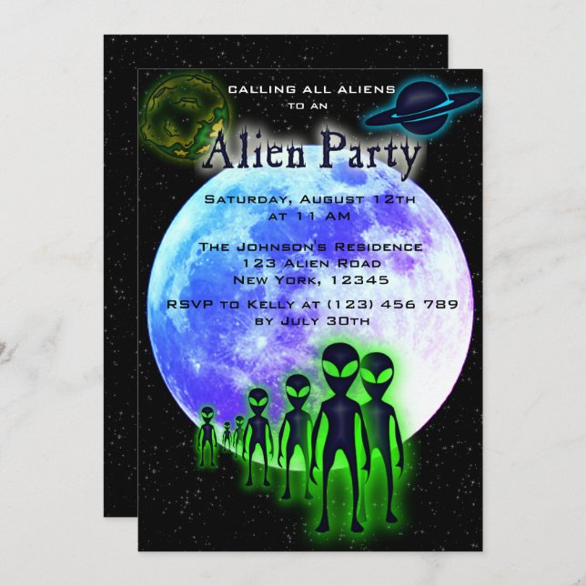 Super Cool Alien & UFO Party Invite (Front/Back)