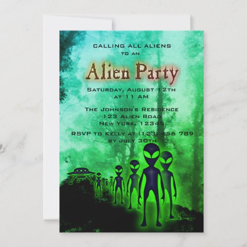 Super Cool Alien  UFO Party Invite