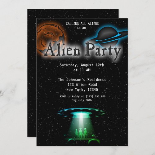 Super Cool Alien  UFO Party Invite