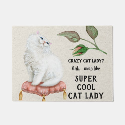 Super Cool Cat Lady Hip Typography Persian Cat Doormat