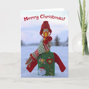 Super Cool Chicken In Ugly Christmas Sweater Card! Letterpress Thank You Card