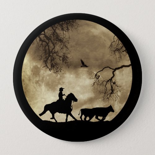 Super cool cowboy and horse in a full moon button