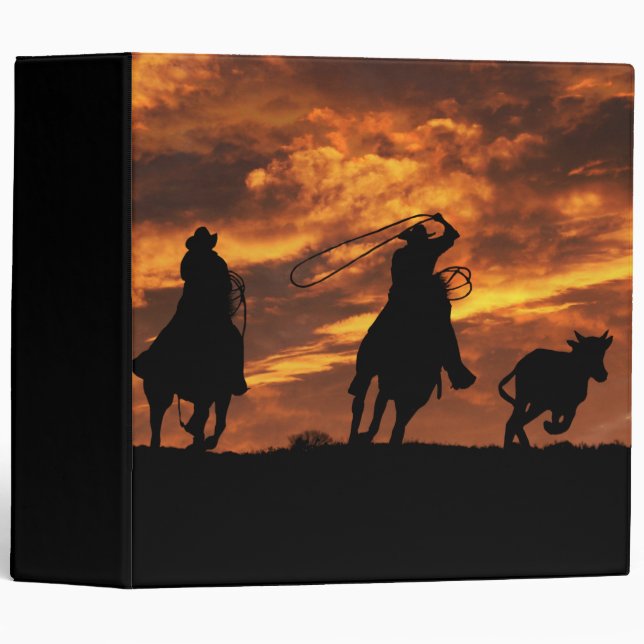 Super Cool Cowboys Roping Country Western 3 Ring Binder (Front/Spine)