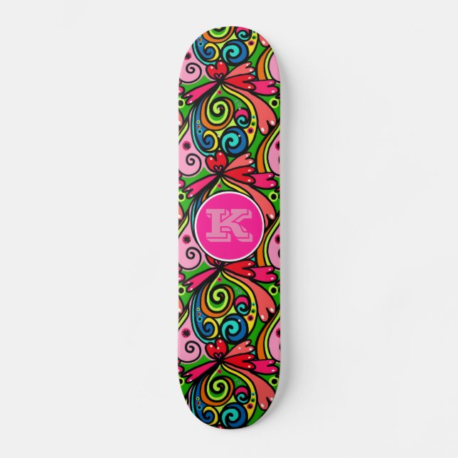 Super Cool Girly Graffiti w/Monogram Skateboard (Front)