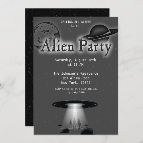 Super Cool Gray Alien  UFO Party Invite