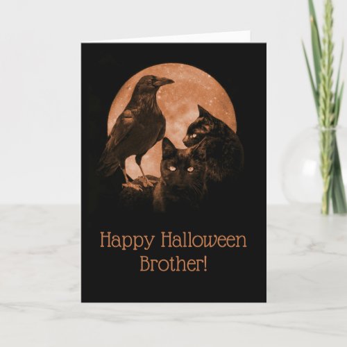 Super Cool Happy Halloween Brother with Raven Cats Card