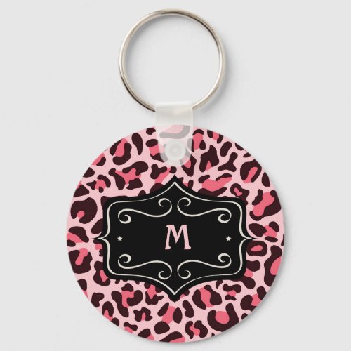 Super Cool Hot Pink Black Leopard Print Monogram K Keychain