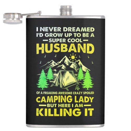 Super Cool Husband of Camping Lady Funny Camper  Flask