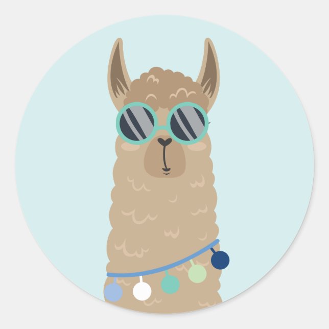 Super Cool Llama Classic Round Sticker (Front)