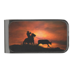 Super Cool Roping Cowboy and Steer Money Clip