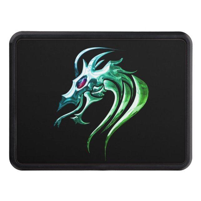 Super Cool Silver and Green Dragon Head Hitch Cover (Front)