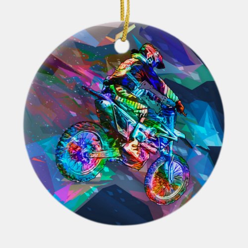 Super Crayon Colored Dirt Bike Downhill Ceramic Ornament