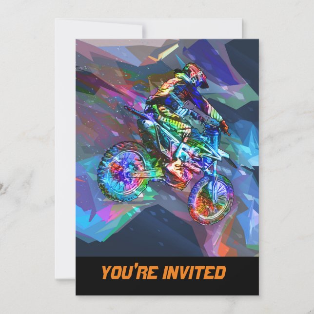 Super Crayon Colored Dirt Bike Downhill Invitation (Front)
