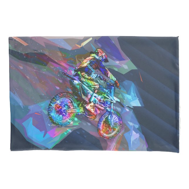 Super Crayon Colored Dirt Bike Downhill Pillowcase (Front)