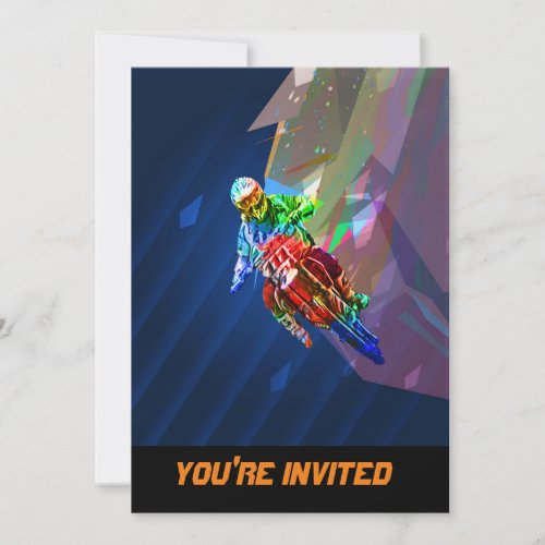 Super Crayon Colored Dirt Bike Leaning Into Curve Invitation