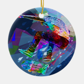 Super Crayon Colored Silhouette Skateboarder Ceramic Ornament