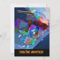 Super Crayon Colored Silhouette Skateboarder Invitation