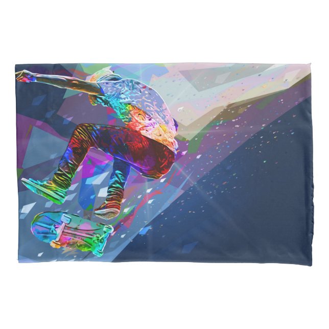 Super Crayon Colored Silhouette Skateboarder Pillow Case (Front)