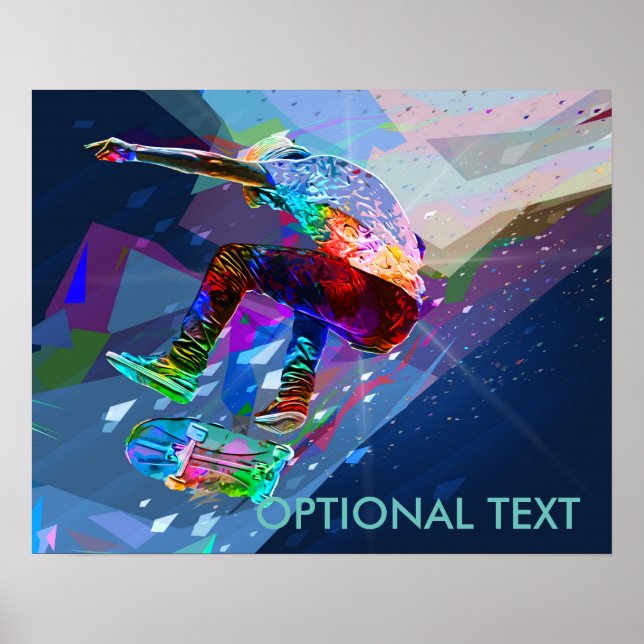 Super Crayon Colored Silhouette Skateboarder Poster (Front)