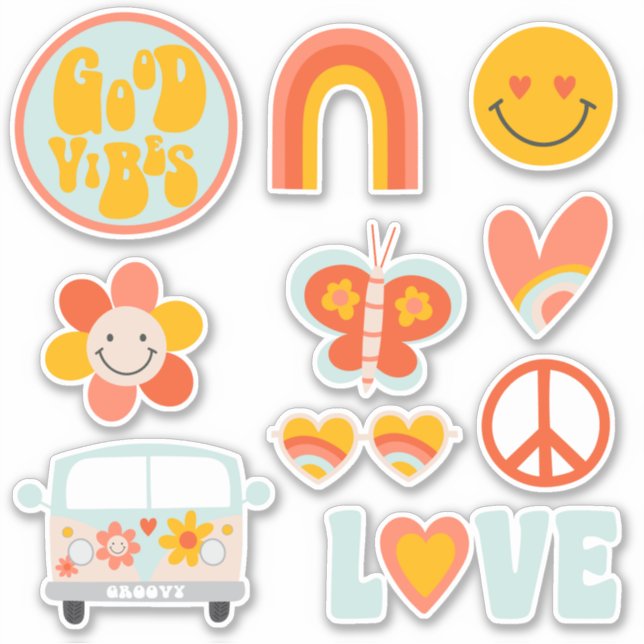 Super cute 70's retro fun flower power themed   sticker (Front)