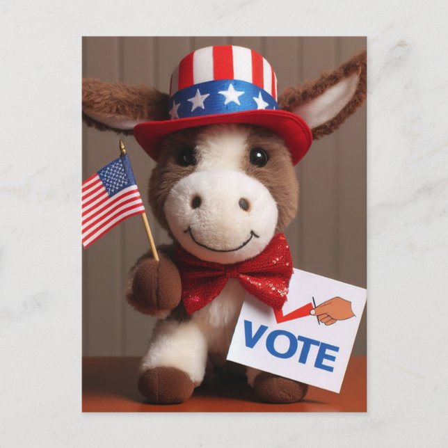 Super Cute Adorable Plush Donkey Vote Postcard (Front)