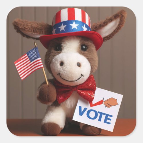 Super Cute Adorable Plush Donkey Vote Square Sticker