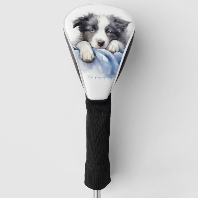 Super cute angel sleeping puppy Border Collie dog  Golf Head Cover (Front)