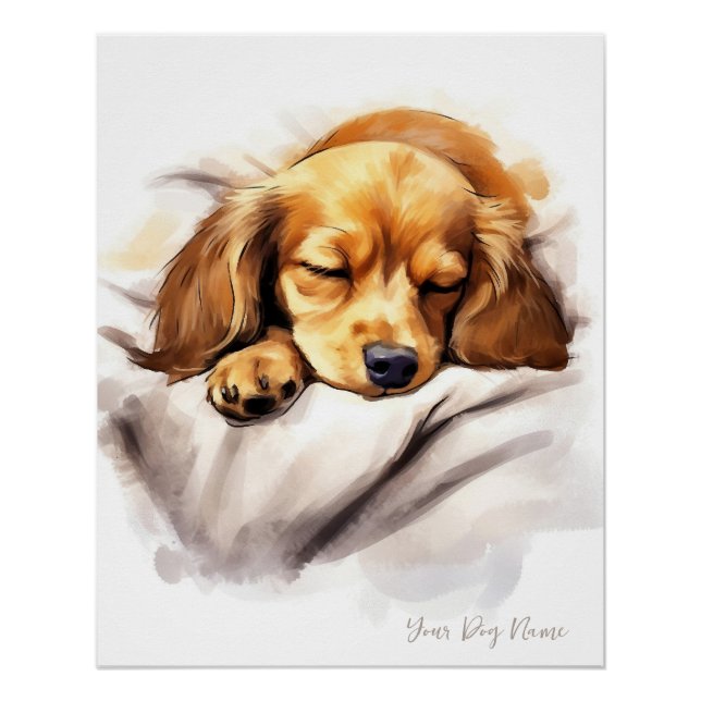 Super cute angel sleeping puppy Dachshund Dog 001  Poster (Front)