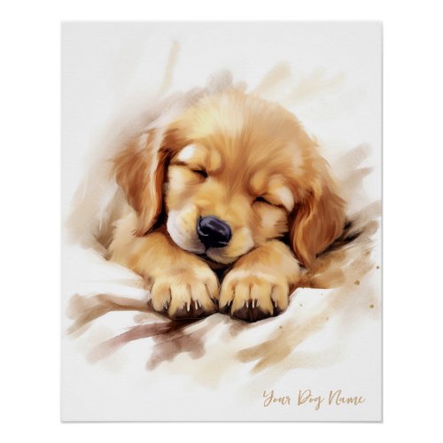 Super cute angel sleeping puppy Golden Retriever Poster