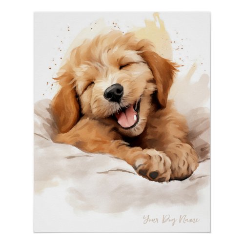 Super cute angel sleeping puppy Goldendoodle Dog Poster