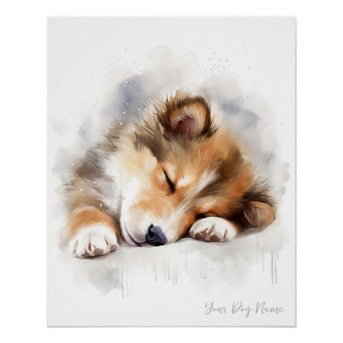 Super cute angel sleeping puppy Rough Collie Dog Poster