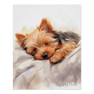 Super cute angel sleeping puppy Yorkshire Terrier Poster