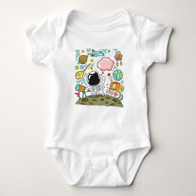 Super Cute Baby Astronaut Imagination Outer Space  Baby Bodysuit (Front)