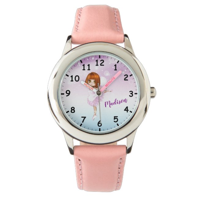 Super Cute Ballerina Personalized Kids Watch (Front)