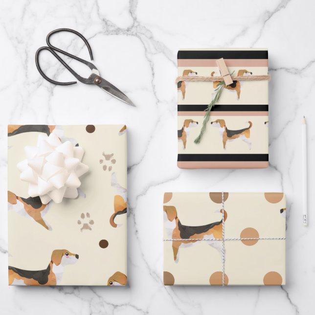 Super Cute Beagle neutral colours dog lovers Wrapping Paper Sheets (Front)