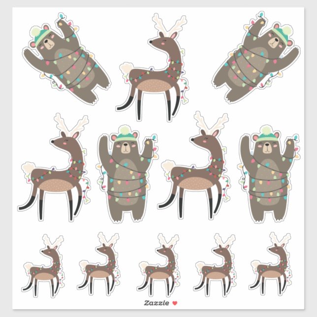 Super cute Bears and Reindeer Christmas Sticker (Sheet)