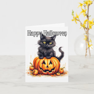 Super Cute Black Kitty Cat Happy Halloween Card