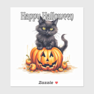 Super Cute Black Kitty Cat   Happy Halloween Sticker