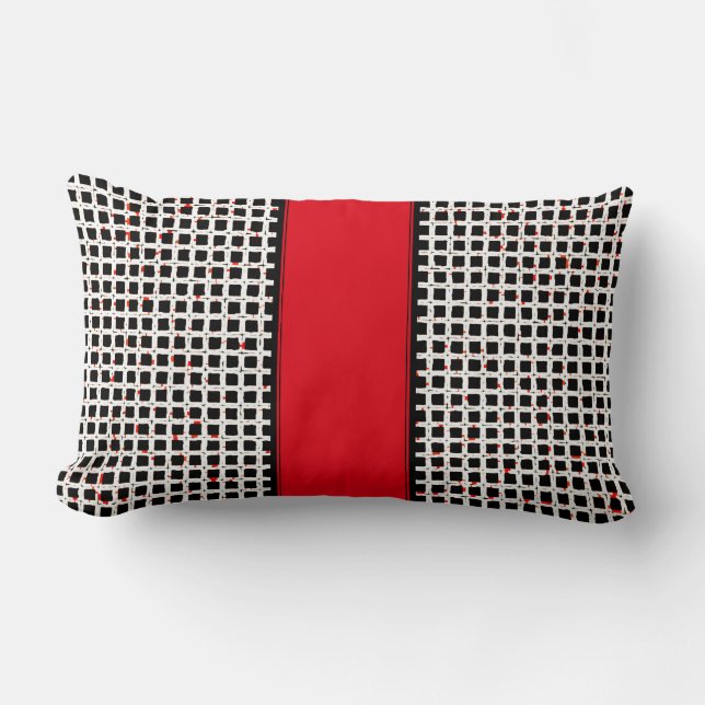 Super Cute Black White Red Pattern Chic Lumbar Pillow (Front)