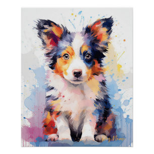 Super Cute Border Collie Dog Puppy 002 - Xeno Luci Poster