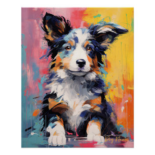 Super Cute Border Collie Dog Puppy 003 - Xeno Luci Poster