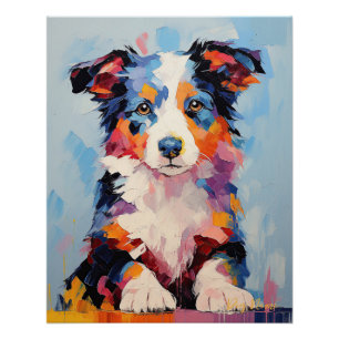 Super Cute Border Collie Dog Puppy 004 - Xeno Luci Poster