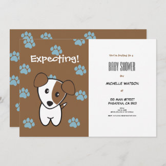 Super Cute Brown and Blue Terrier Baby Shower Invitation