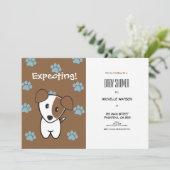 Super Cute Brown and Blue Terrier Baby Shower Invitation (Standing Front)