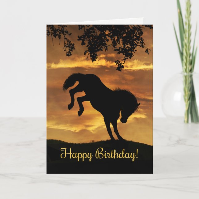 Super Cute Bucking Horse Birthday Card (Front)