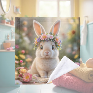 Super cute bunny with a flower wreath on its head wash cloth