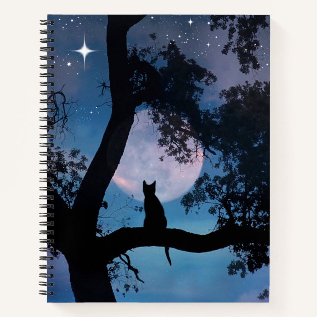 Super Cute Cat and Moon Notebook (Front)