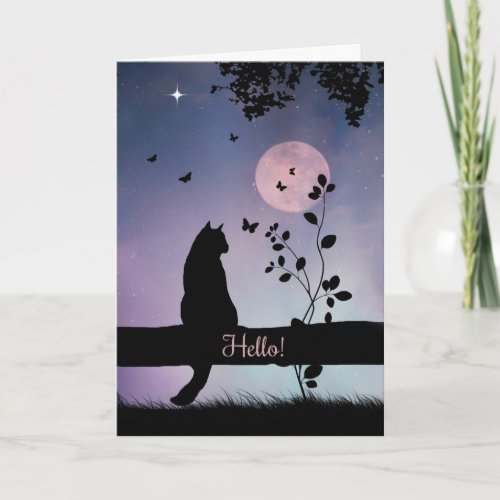 Super Cute Cat  Butterfly Hello How Are You Card