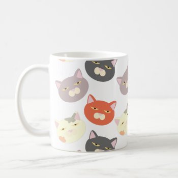 Super Cute Cat Heads Cartoon Fun Pattern Coffee Mug by Anotherfort at Zazzle