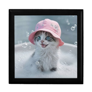 Super Cute Cat in Spa Bath Keepsake Box